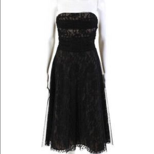 BCBG Strapless Lace Mesh Fit Flare Formal Dress